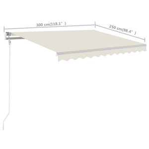 vidaXL Manual Retractable Awning with Posts 3x2.5 m Cream