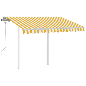 vidaXL Manual Retractable Awning with Posts 3x2.5 m Yellow and White