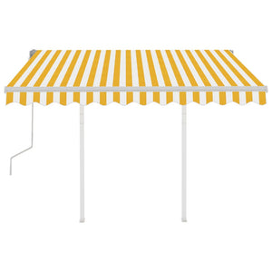 vidaXL Manual Retractable Awning with Posts 3x2.5 m Yellow and White