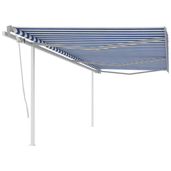 vidaXL Manual Retractable Awning with Posts 6x3 m Blue and White