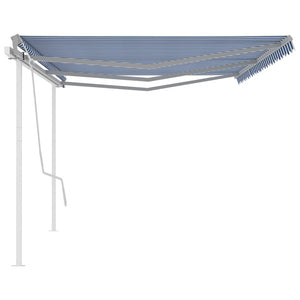 vidaXL Manual Retractable Awning with Posts 6x3 m Blue and White