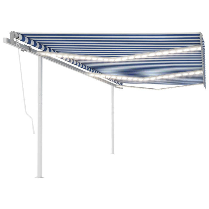 vidaXL Manual Retractable Awning with LED 6x3 m Blue and White