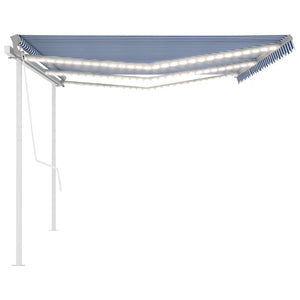 vidaXL Manual Retractable Awning with LED 6x3 m Blue and White