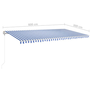 vidaXL Manual Retractable Awning with LED 6x3 m Blue and White