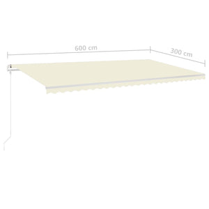 vidaXL Manual Retractable Awning with LED 6x3 m Cream