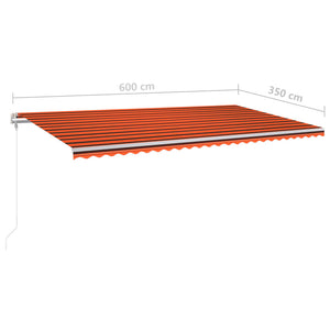 vidaXL Manual Retractable Awning with LED 6x3.5 m Orange and Brown