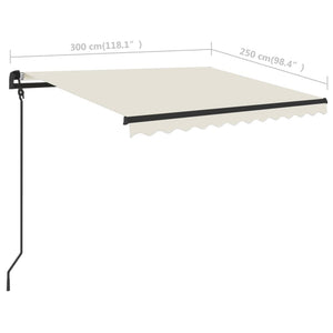 vidaXL Manual Retractable Awning with LED 3x2.5 m Cream