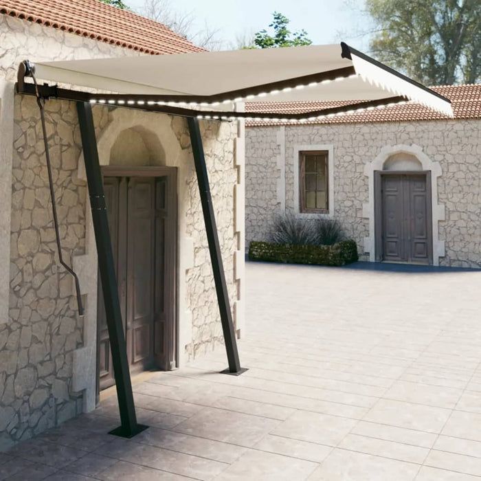 vidaXL Manual Retractable Awning with LED 3x2.5 m Cream