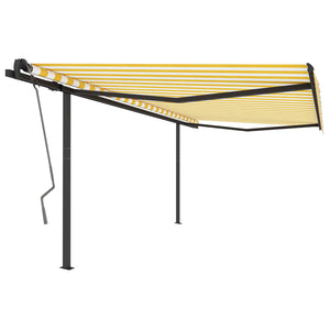 vidaXL Manual Retractable Awning with Posts 4x3 m Yellow and White