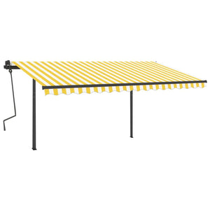 vidaXL Manual Retractable Awning with Posts 4x3 m Yellow and White