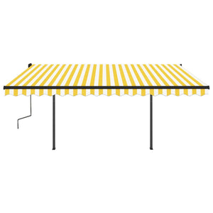 vidaXL Manual Retractable Awning with Posts 4x3 m Yellow and White