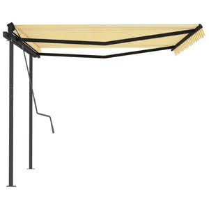 vidaXL Manual Retractable Awning with Posts 4x3 m Yellow and White