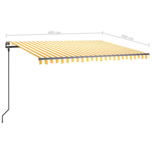 vidaXL Manual Retractable Awning with Posts 4x3 m Yellow and White