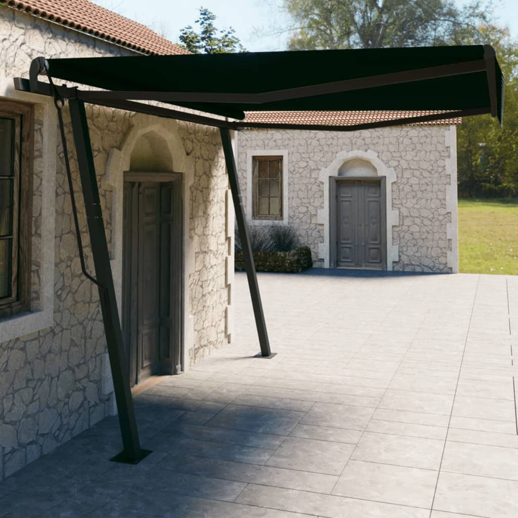 vidaXL Manual Retractable Awning with Posts 4x3 m Anthracite