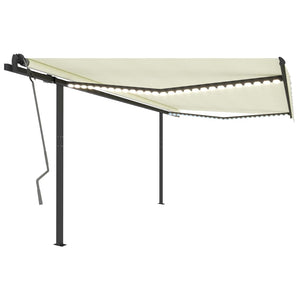 vidaXL Manual Retractable Awning with LED 4.5x3 m Cream