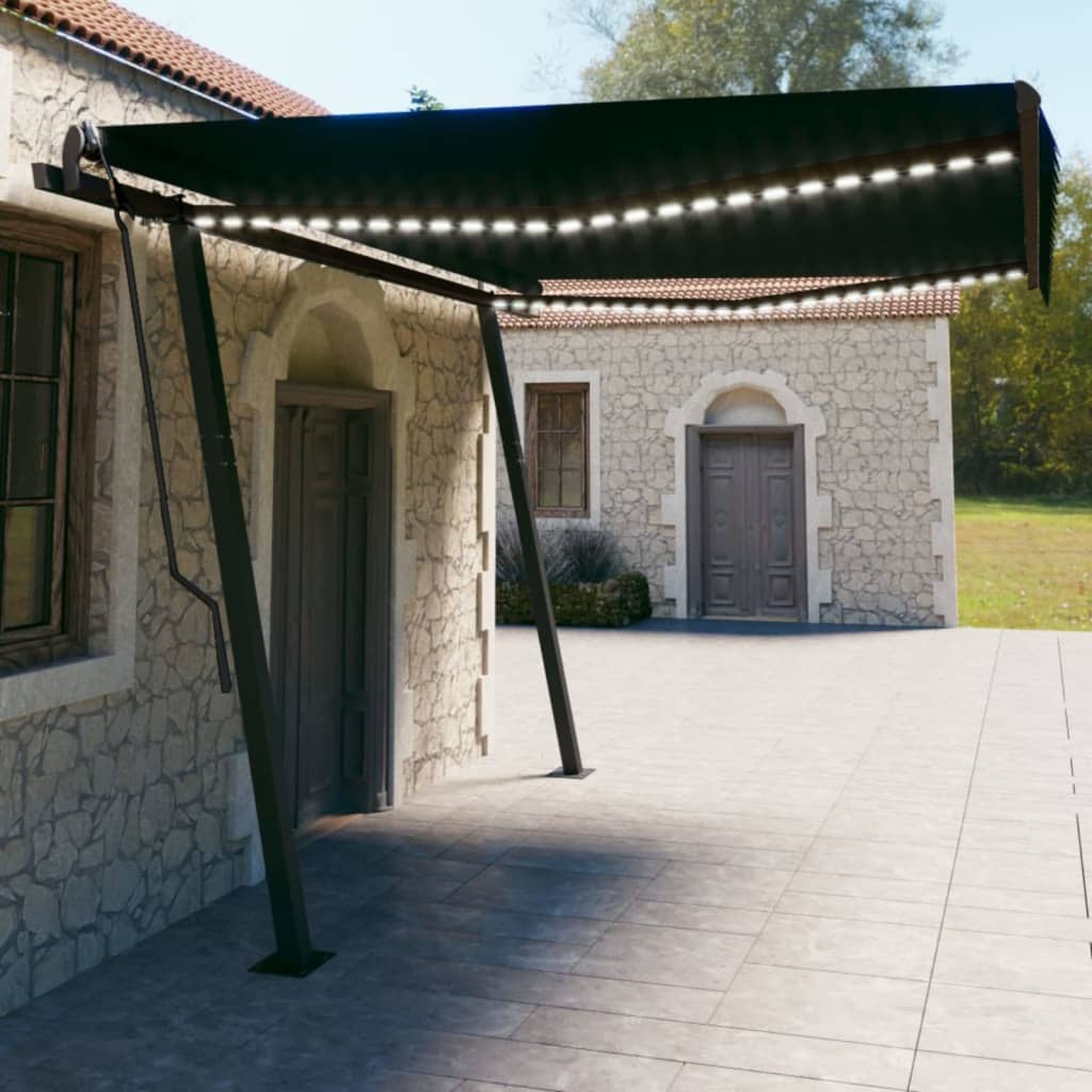 vidaXL Manual Retractable Awning with LED 4.5x3 m Anthracite