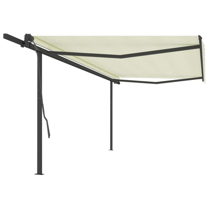 vidaXL Manual Retractable Awning with Posts 5x3 m Cream