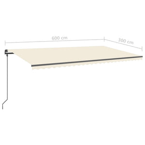 vidaXL Manual Retractable Awning with LED 6x3 m Cream