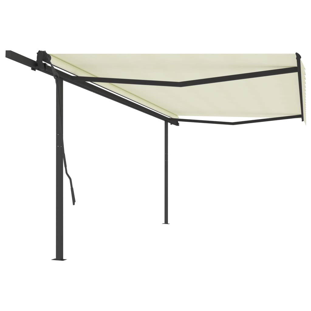 vidaXL Manual Retractable Awning with Posts 5x3.5 m Cream