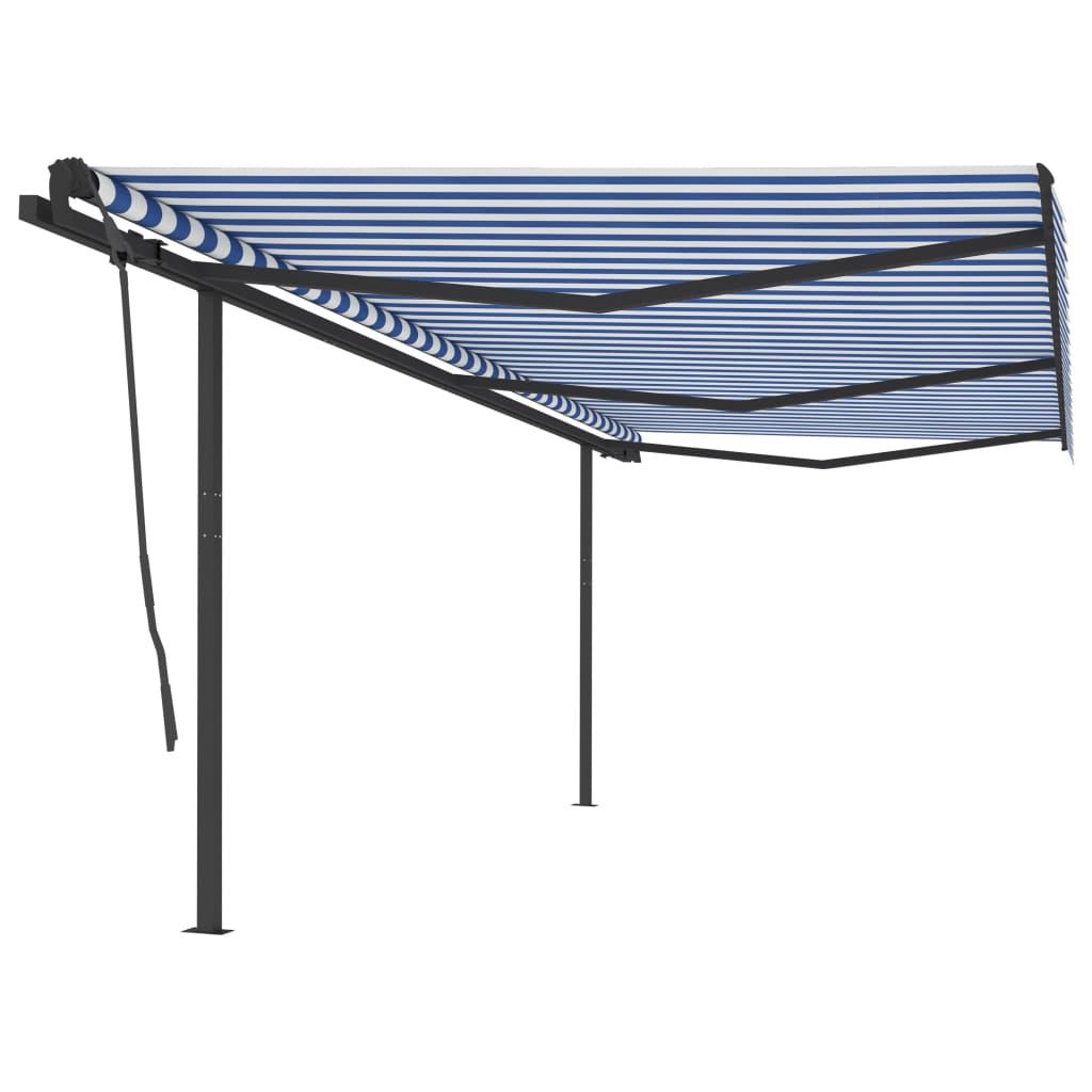 vidaXL Manual Retractable Awning with Posts 6x3.5 m Blue and White