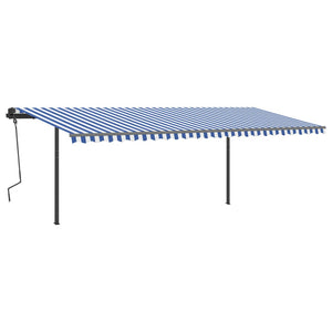 vidaXL Manual Retractable Awning with Posts 6x3.5 m Blue and White