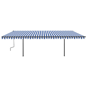 vidaXL Manual Retractable Awning with Posts 6x3.5 m Blue and White