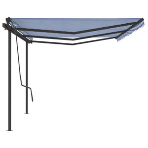 vidaXL Manual Retractable Awning with Posts 6x3.5 m Blue and White