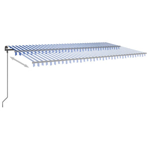 vidaXL Manual Retractable Awning with Posts 6x3.5 m Blue and White