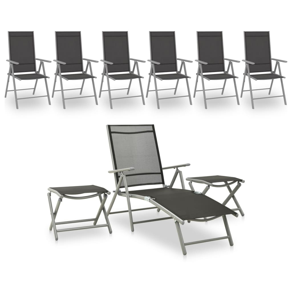 vidaXL 9 Piece Garden Lounge Set Black and Silver