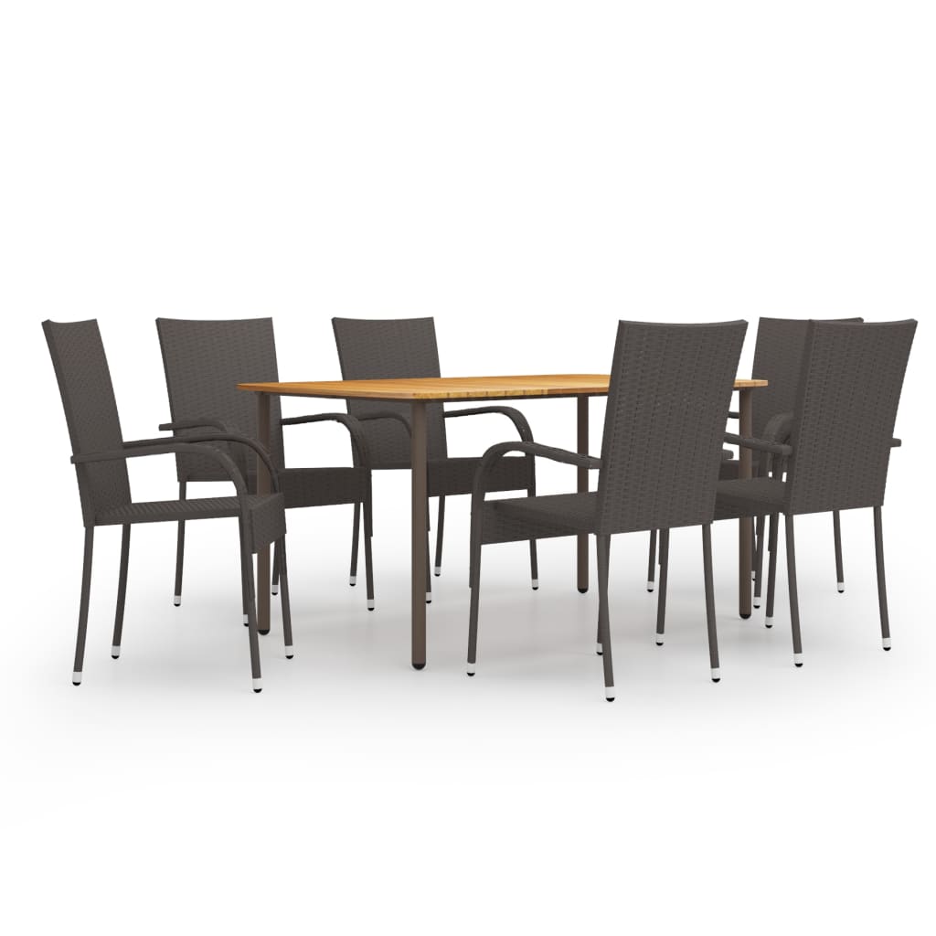 vidaXL 7 Piece Garden Dining Set Poly Rattan Brown