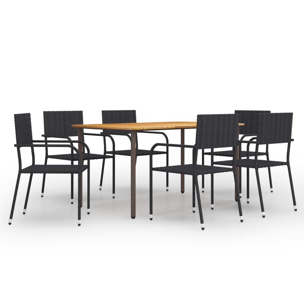 vidaXL 7 Piece Garden Dining Set Poly Rattan Black