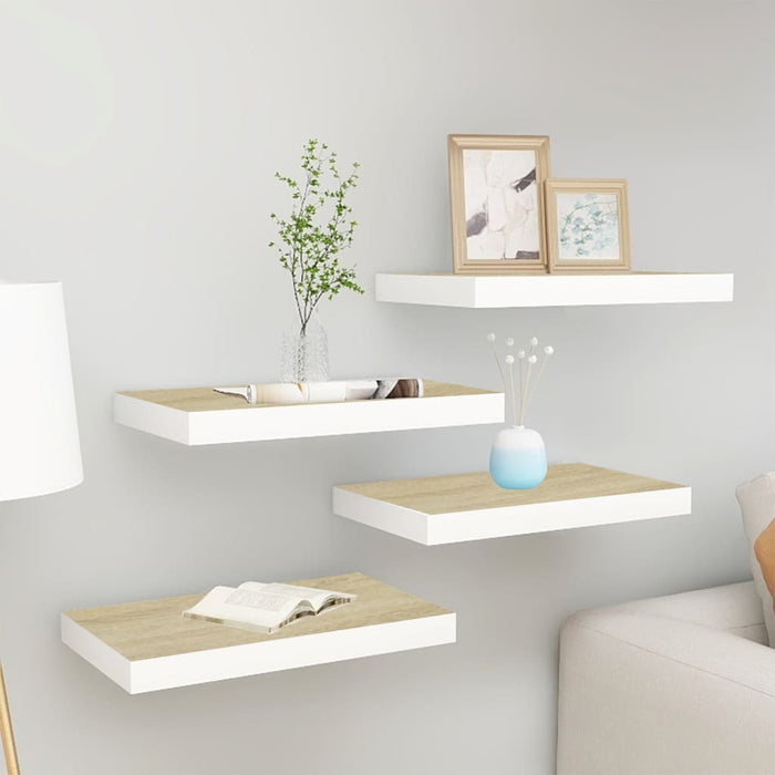 vidaXL Floating Wall Shelves 4 pcs Oak and White 40x23x3.8 cm MDF