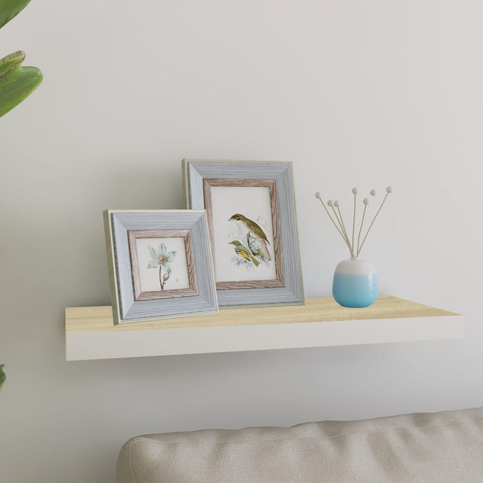 vidaXL Floating Wall Shelf Oak and White 60x23.5x3.8 cm MDF