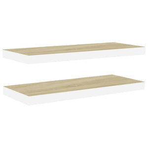 vidaXL Floating Wall Shelves 2 pcs Oak and White 80x23.5x3.8 cm MDF