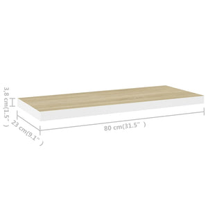 vidaXL Floating Wall Shelves 2 pcs Oak and White 80x23.5x3.8 cm MDF