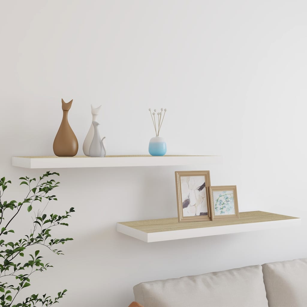 vidaXL Floating Wall Shelves 2 pcs Oak and White 80x23.5x3.8 cm MDF