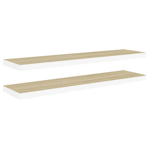 vidaXL Floating Wall Shelves 2 pcs Oak and White 90x23.5x3.8 cm MDF