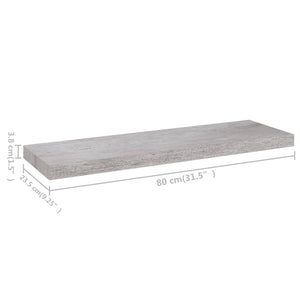 vidaXL Floating Wall Shelves 2 pcs Concrete Grey 80x23.5x3.8 cm MDF