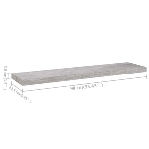 vidaXL Floating Wall Shelves 2 pcs Concrete Grey 90x23.5x3.8 cm MDF