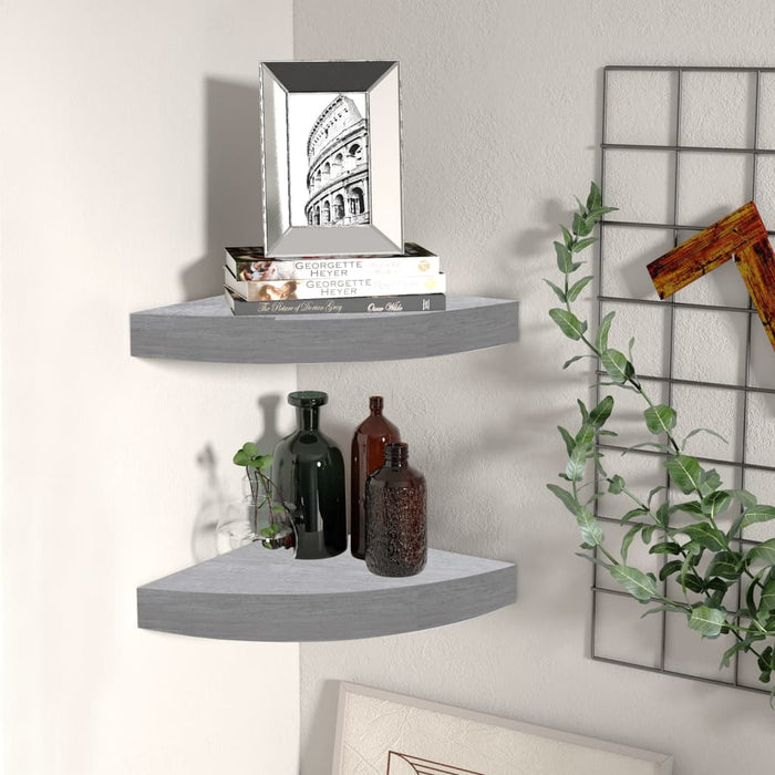 vidaXL Wall Corner Shelves 2 pcs Concrete Grey 25x25x3.8 cm MDF