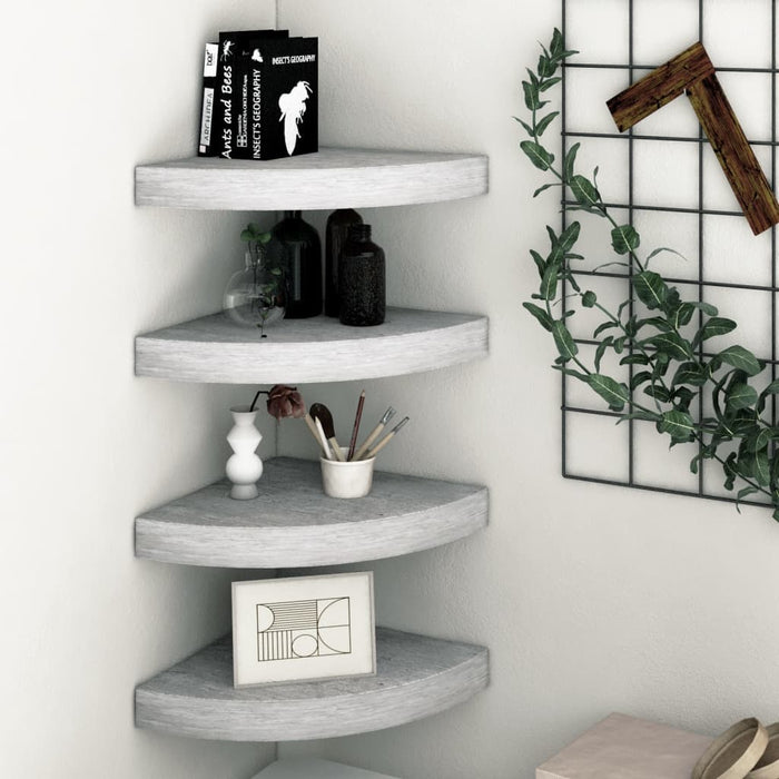 vidaXL Wall Corner Shelves 4 pcs Concrete Grey 35x35x3.8 cm MDF