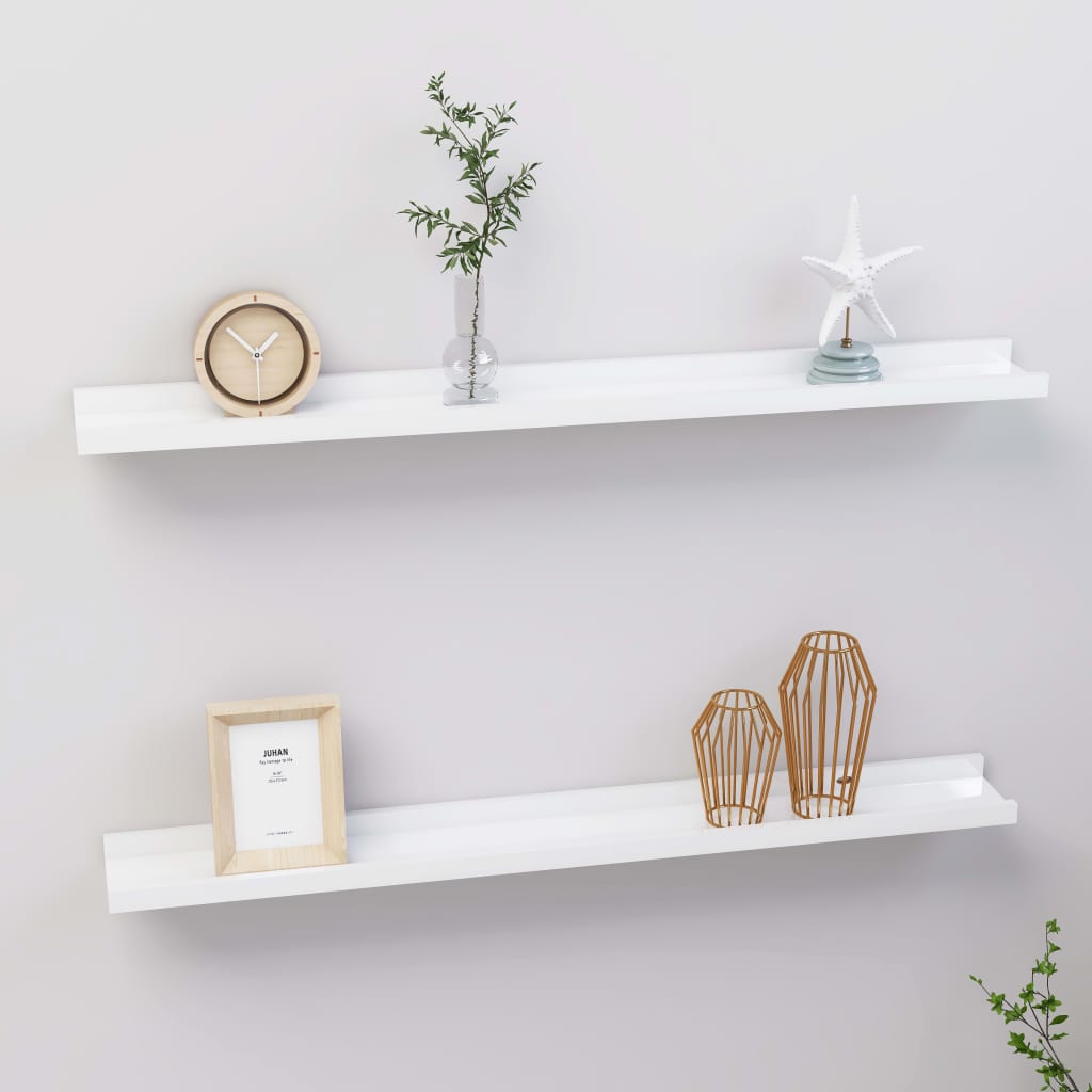 vidaXL Wall Shelves 2 pcs High Gloss White 80x9x3 cm