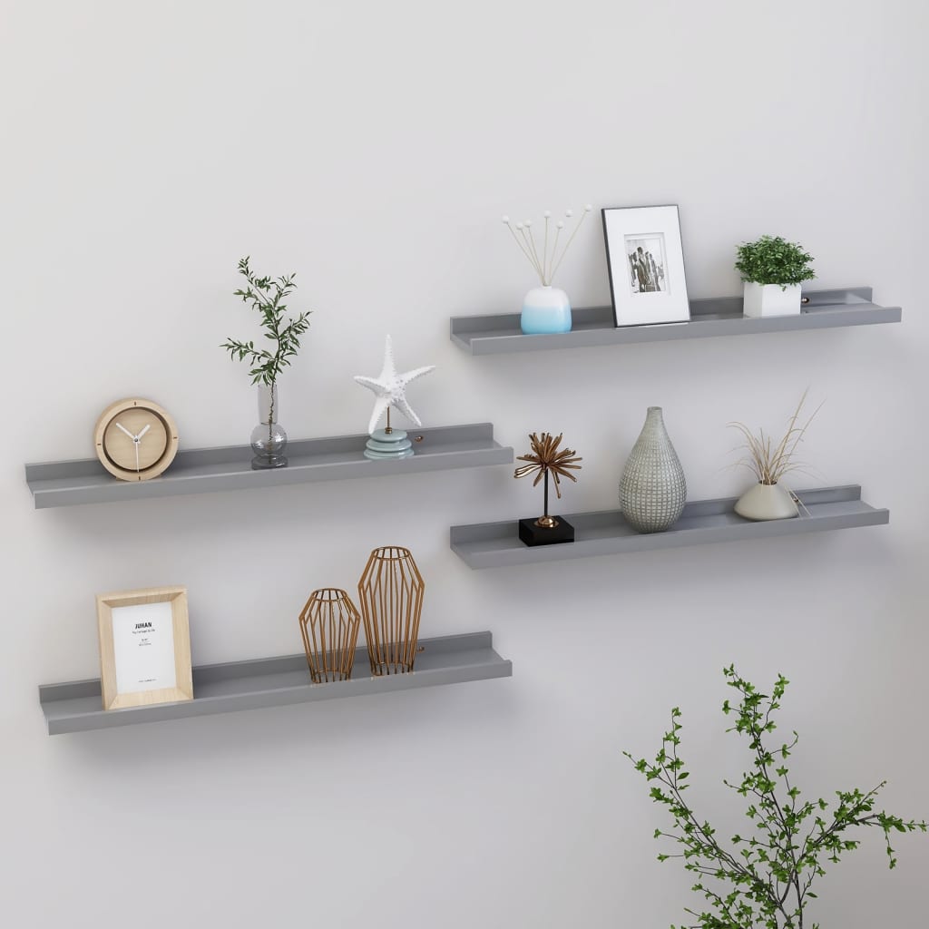 vidaXL Wall Shelves 4 pcs Grey 60x9x3 cm