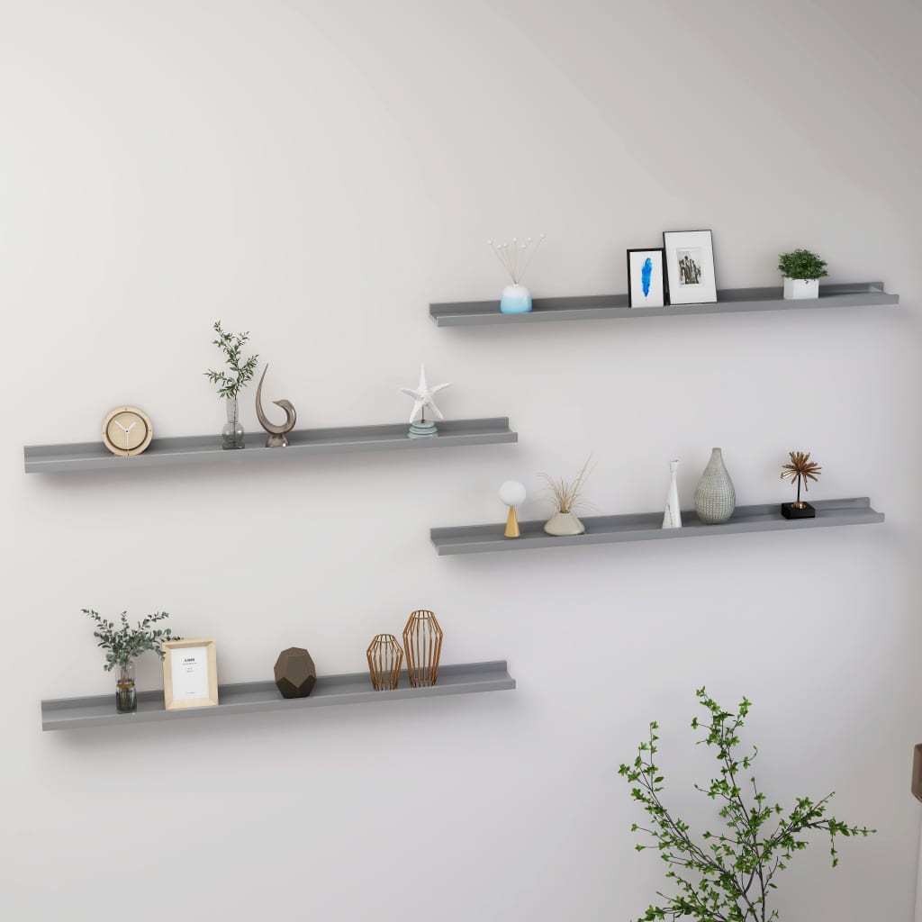 vidaXL Wall Shelves 4 pcs Grey 100x9x3 cm