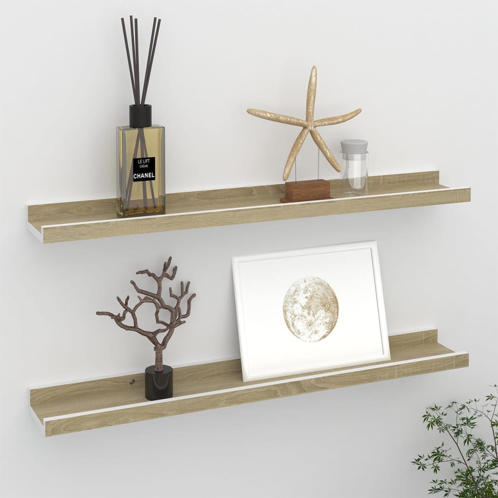 vidaXL Wall Shelves 2 pcs White and Sonoma Oak 60x9x3 cm