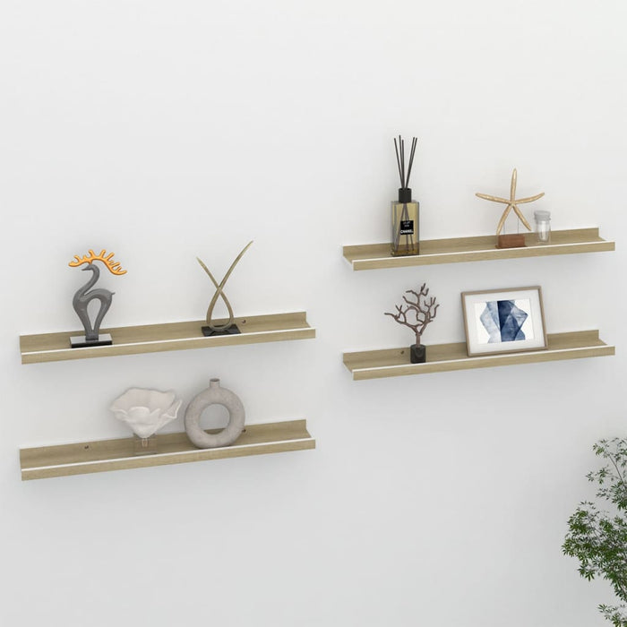 vidaXL Wall Shelves 4 pcs White and Sonoma Oak 60x9x3 cm