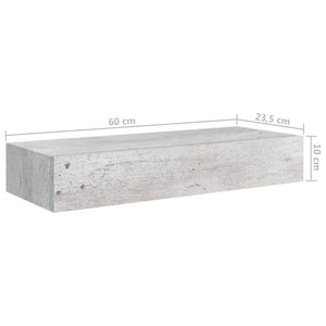 vidaXL Wall-mounted Drawer Shelf Concrete Grey 60x23.5x10cm MDF