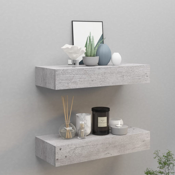 vidaXL Wall Drawer Shelves 2 pcs Concrete Grey 60x23.5x10cm MDF