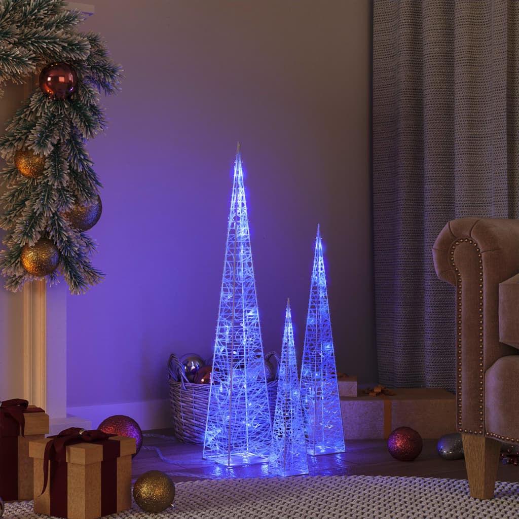 vidaXL Acrylic Decorative LED Light Cone Set Blue 30/45/60cm
