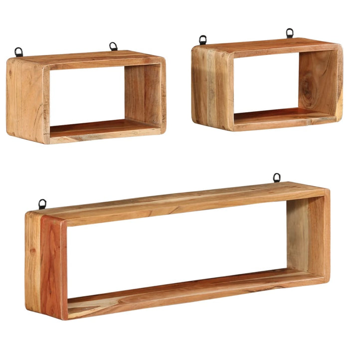 vidaXL 3 Piece Wall Cube Shelf Set Soild Acacia Wood